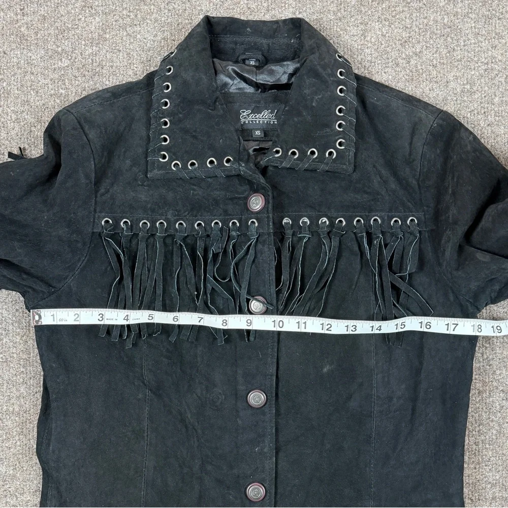 Vintage Excelled Collection Black Suede Leather Western Fringe Jacket Women’s XS - Picture 13 of 13